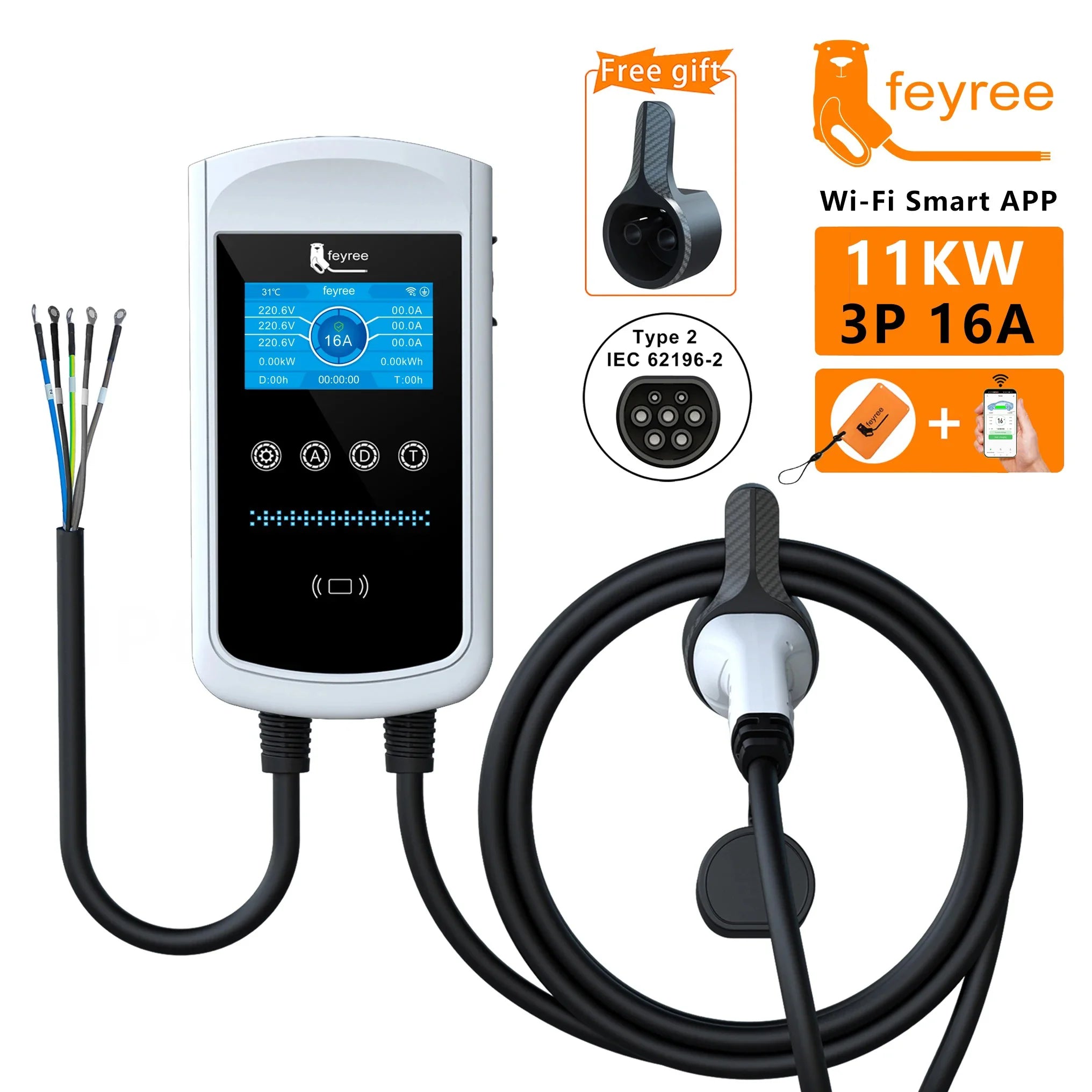 Smart EV Charging Station: Type 2 Wallbox with WiFi, App & LED Display - 30