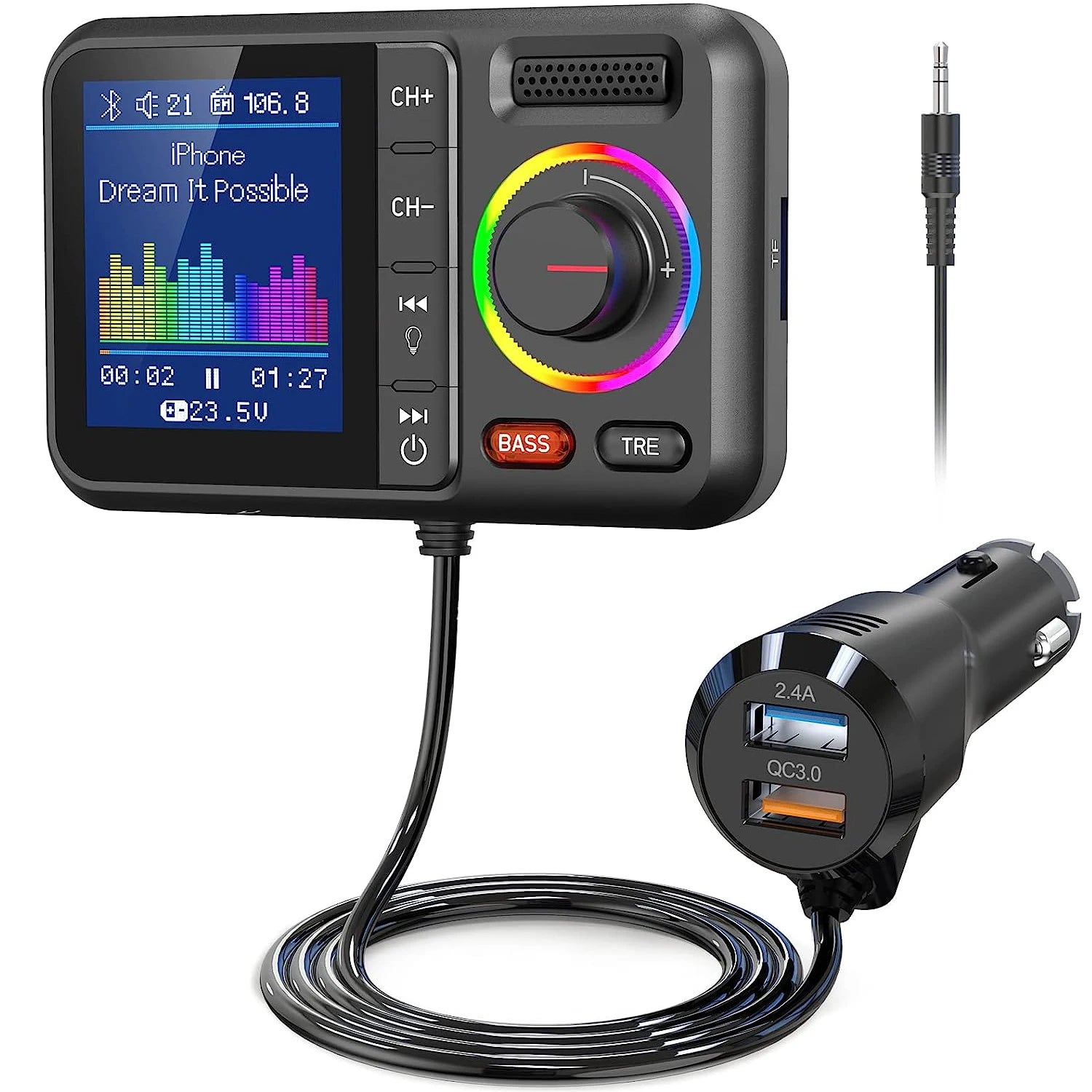 Wireless Car FM Transmitter with QC3.0 Fast Charging & Color Display - 8