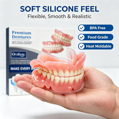 Natural Silicone Cosmetic Teeth Covers - Full Upper & Lower Denture Set