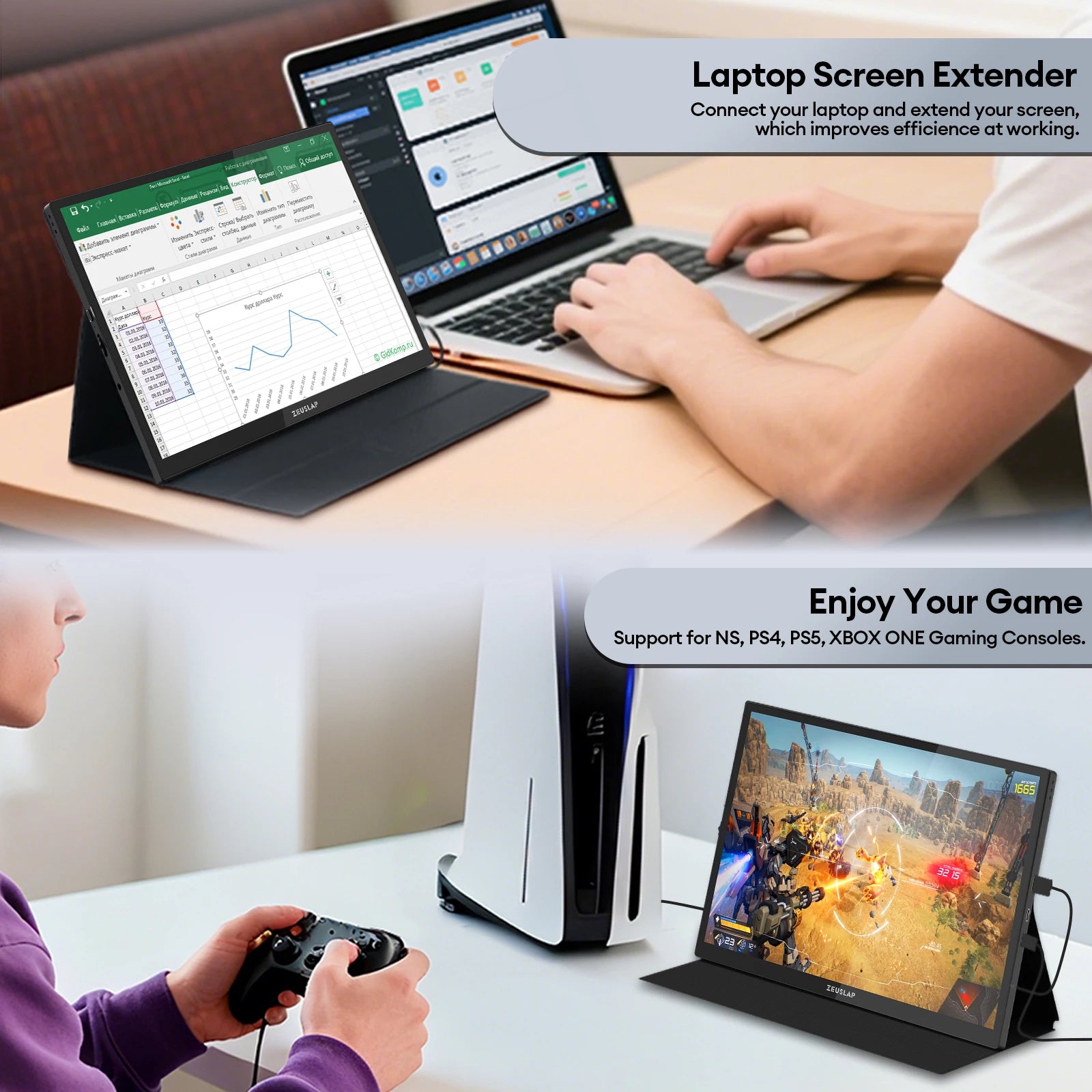 10.5" FHD Portable Touchscreen Monitor - 100% sRGB IPS Slim Display - 5