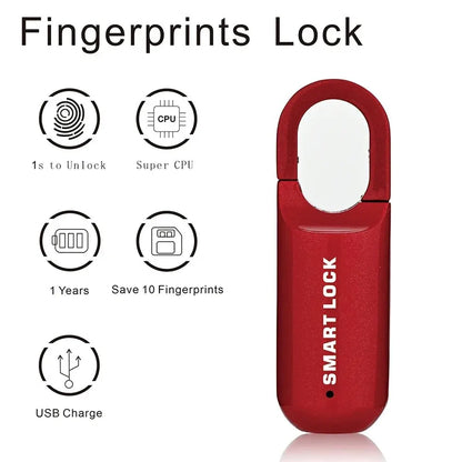 Smart Biometric Fingerprint Padlock Keyless USB Rechargeable Luggage Lock