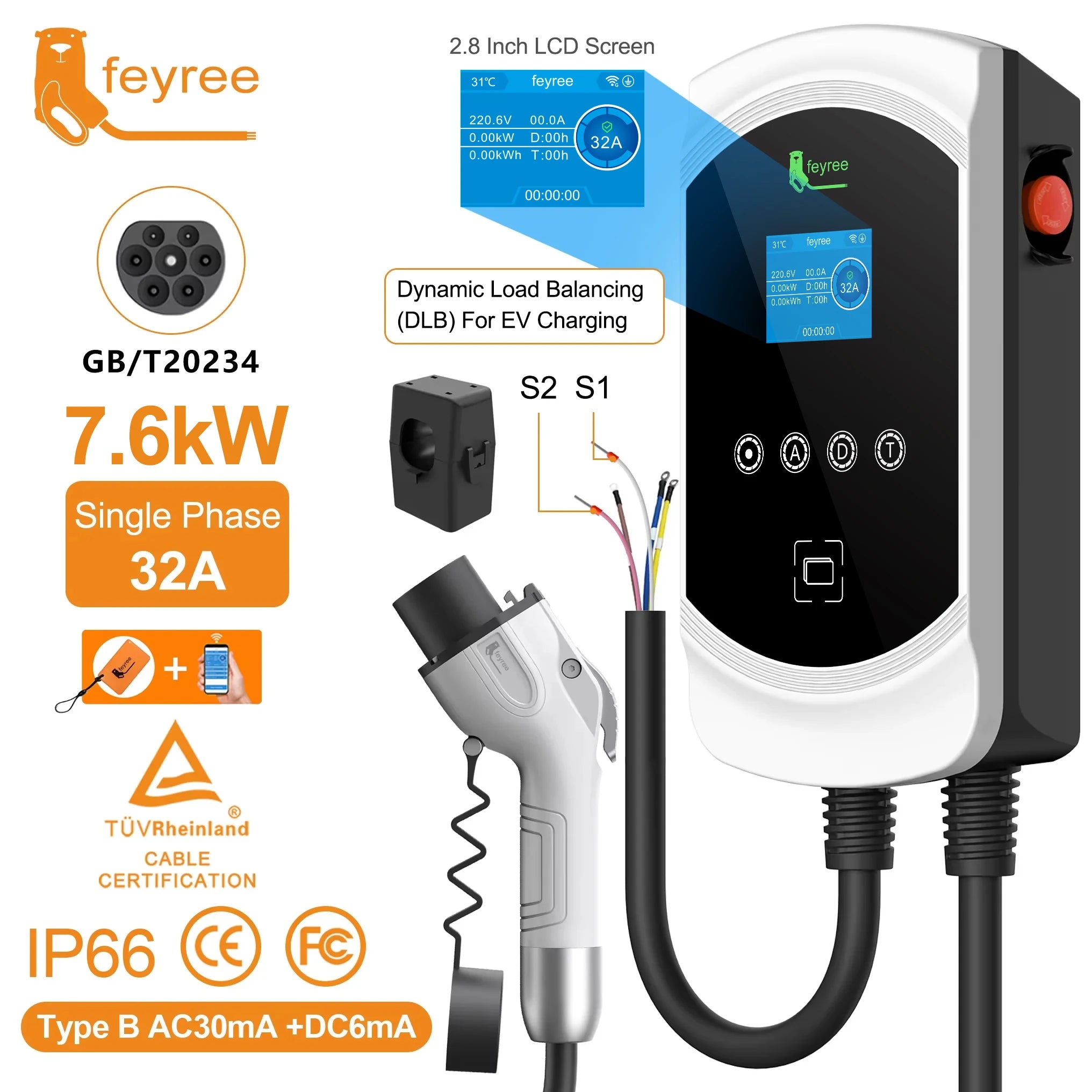 22kW 3-Phase Smart EV Wallbox Charger with WiFi, App Control & DLB - 40