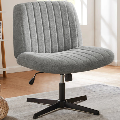 Wide Armless Cross-Legged Office Chair - Adjustable Swivel Vanity Desk Chair