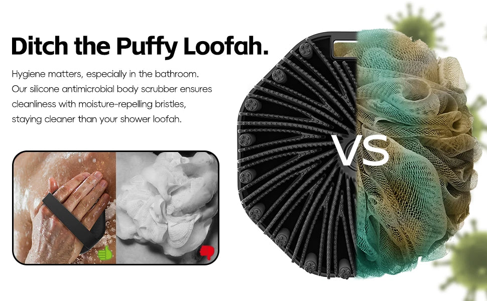 Silicone Body Scrubber & Exfoliating Shower Brush with Non-Slip Grip
