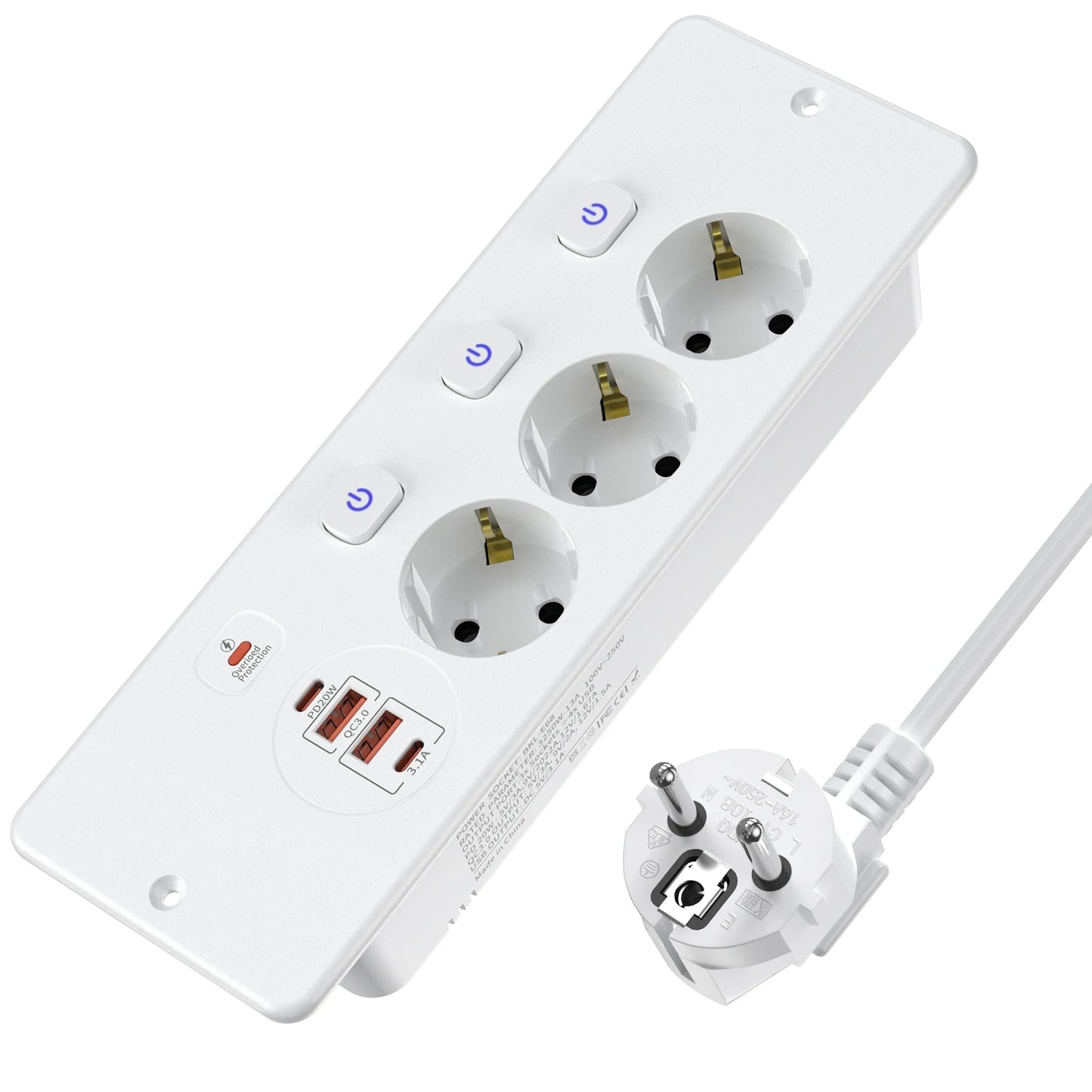 EU Desktop Power Strip with 5 AC Sockets & 4 USB Ports - 3250W Fast Charge