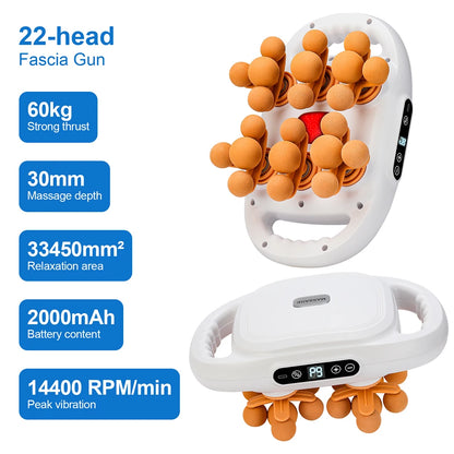22-Head Fascia Massage Gun - Deep Tissue Body Massager