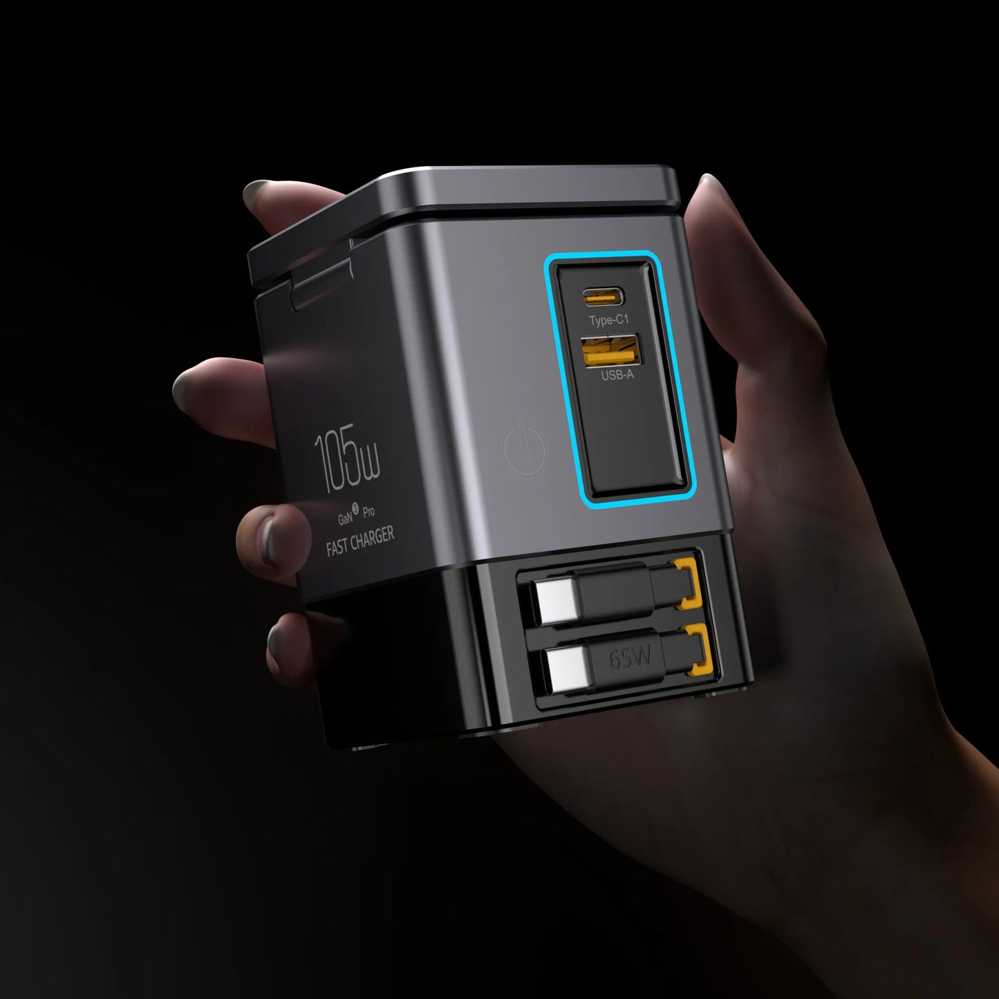 105W Multi-Device Fast Charging Station with Retractable USB-C Cables