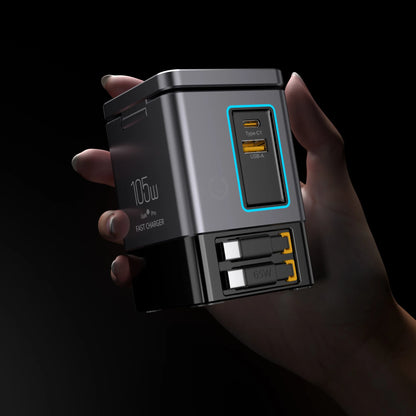 105W Multi-Device Fast Charging Station with Retractable USB-C Cables