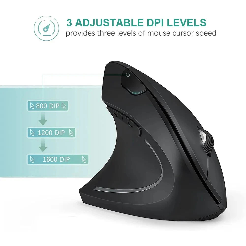 Wireless Ergonomic Vertical Mouse - 2.4GHz Optical Mouse with 3 Adjustable DPI - 9