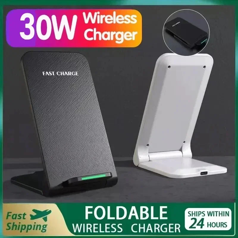 30W Foldable Fast Wireless Charger Stand for iPhone and Samsung Devices - 2