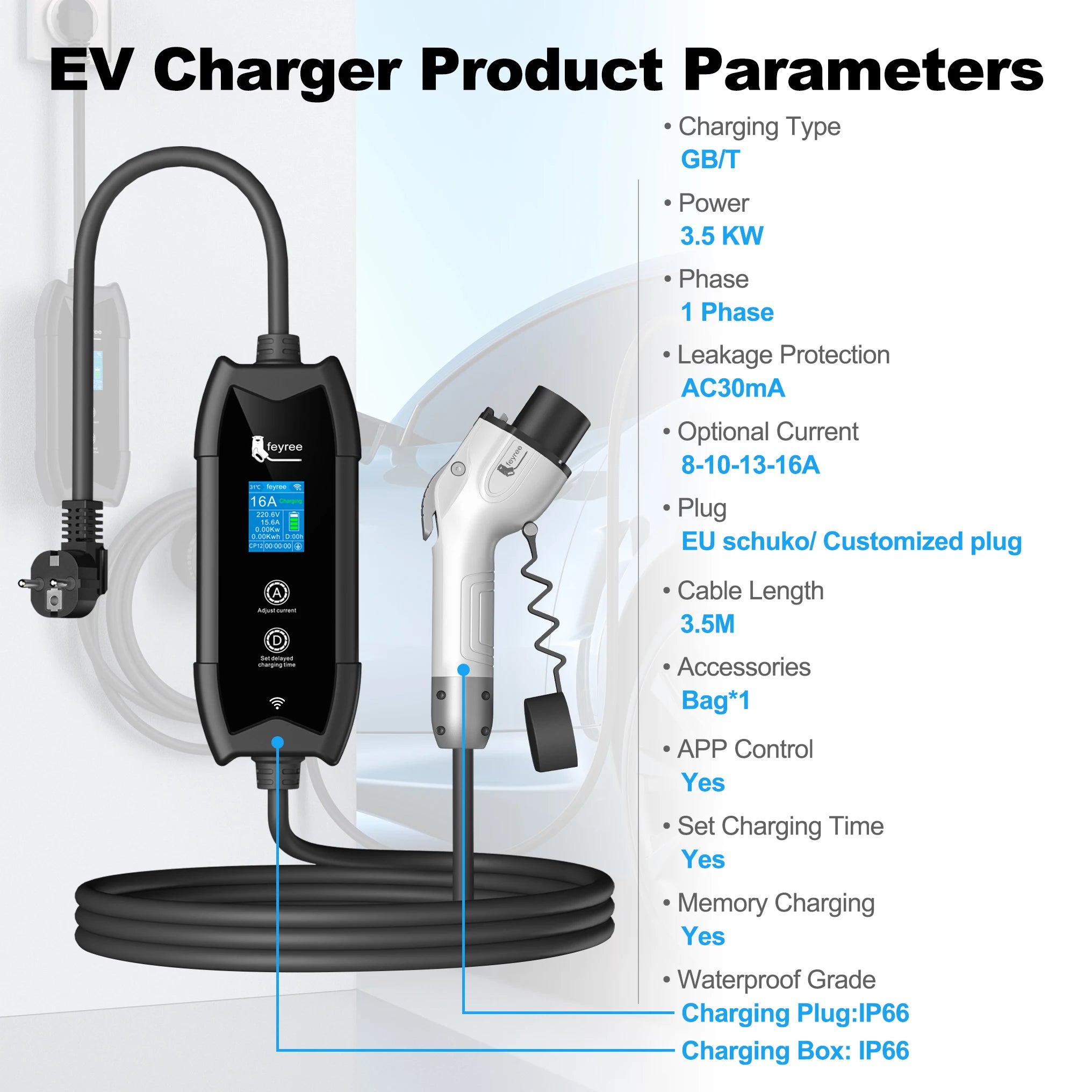 Smart Portable GB/T EV Charger 3.5kW with WiFi App Control & 3.5m Cable - 8
