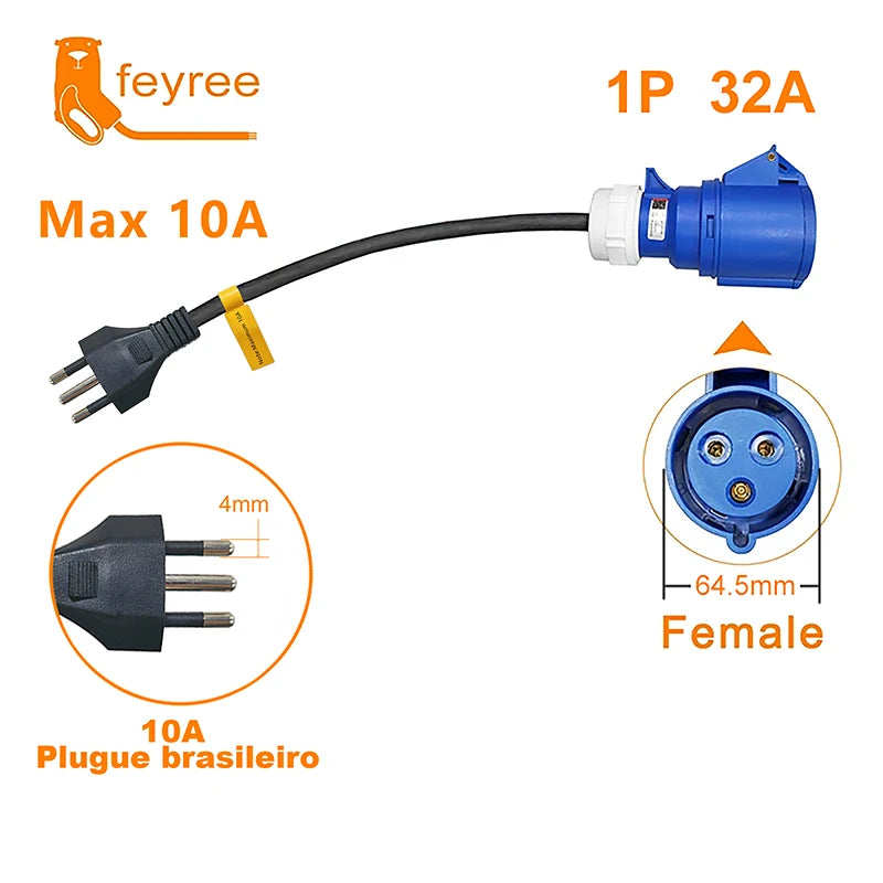 EV Charger CEE Female to Brazil 10A/20A Plug Adapter 7KW Portable Cable - 20