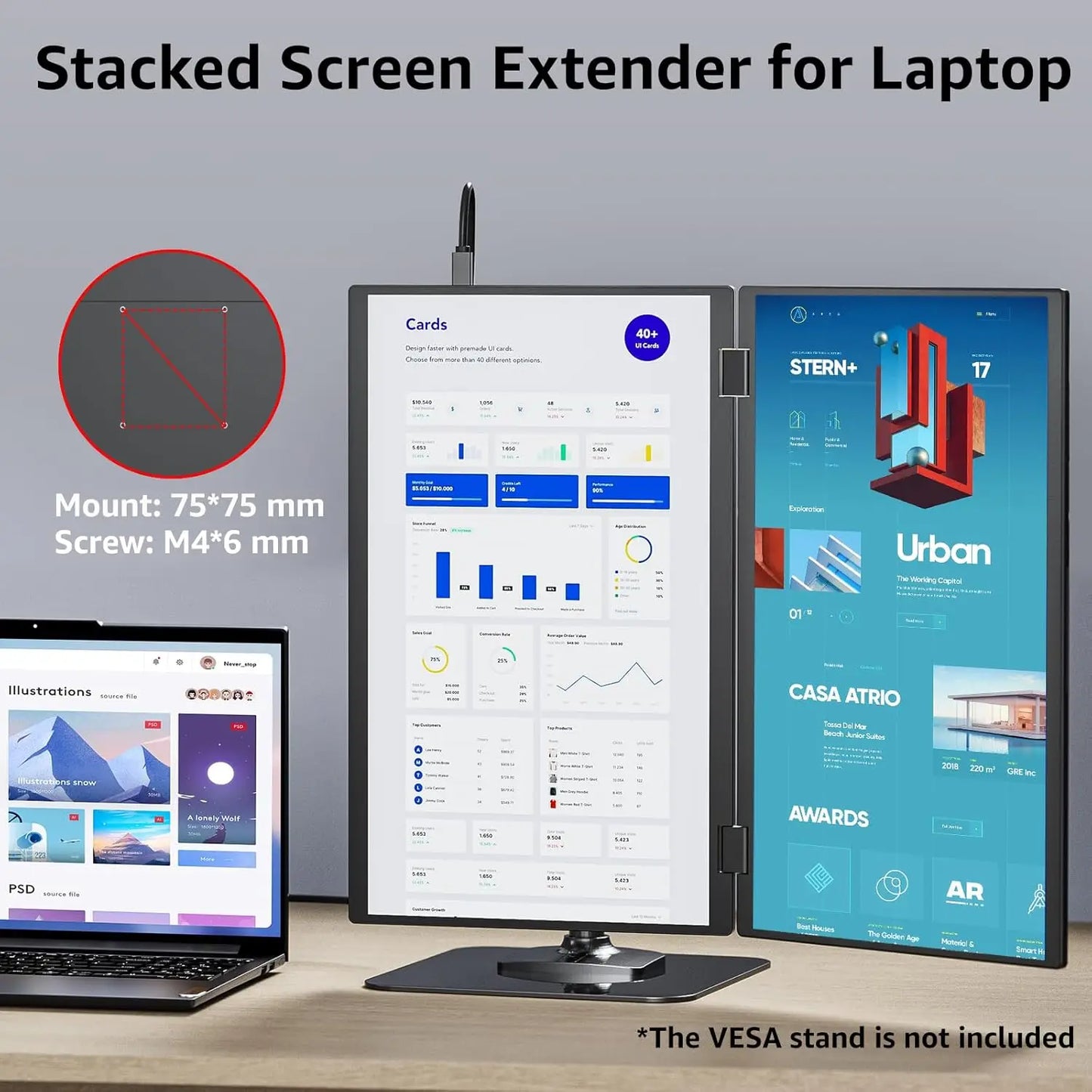 15.6" Dual Portable Laptop Monitor - 1080P FHD Stacked Screen Extender