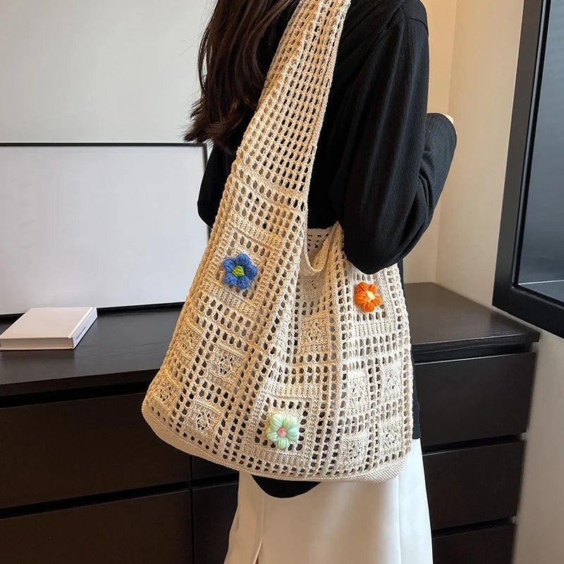 Luxury Flower Knitted Tote