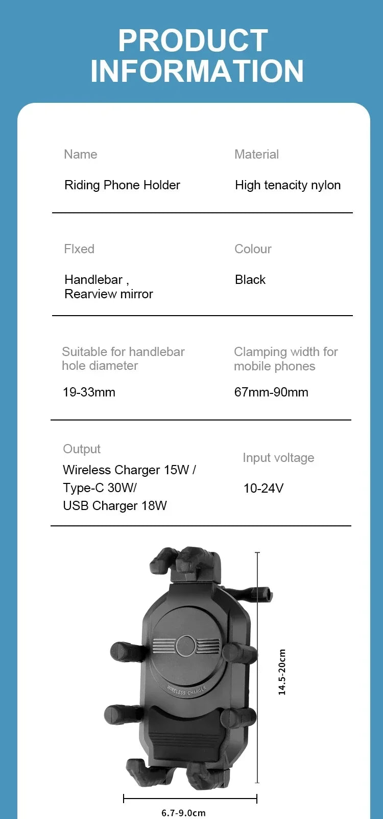 Motorcycle Phone Mount with 15W Wireless & 30W USB-C Fast Charger - 17