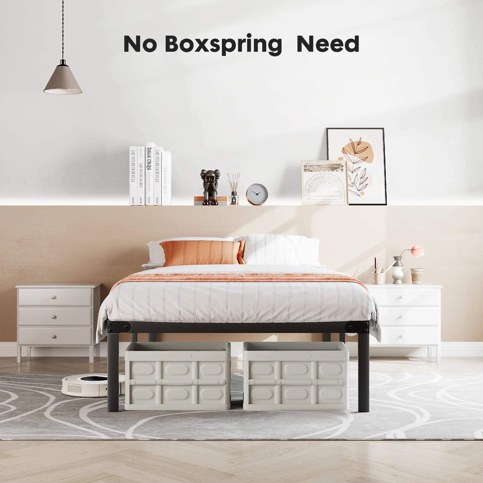 Heavy-Duty Metal Platform Bed Frame - Sturdy Steel Slat Support - 14