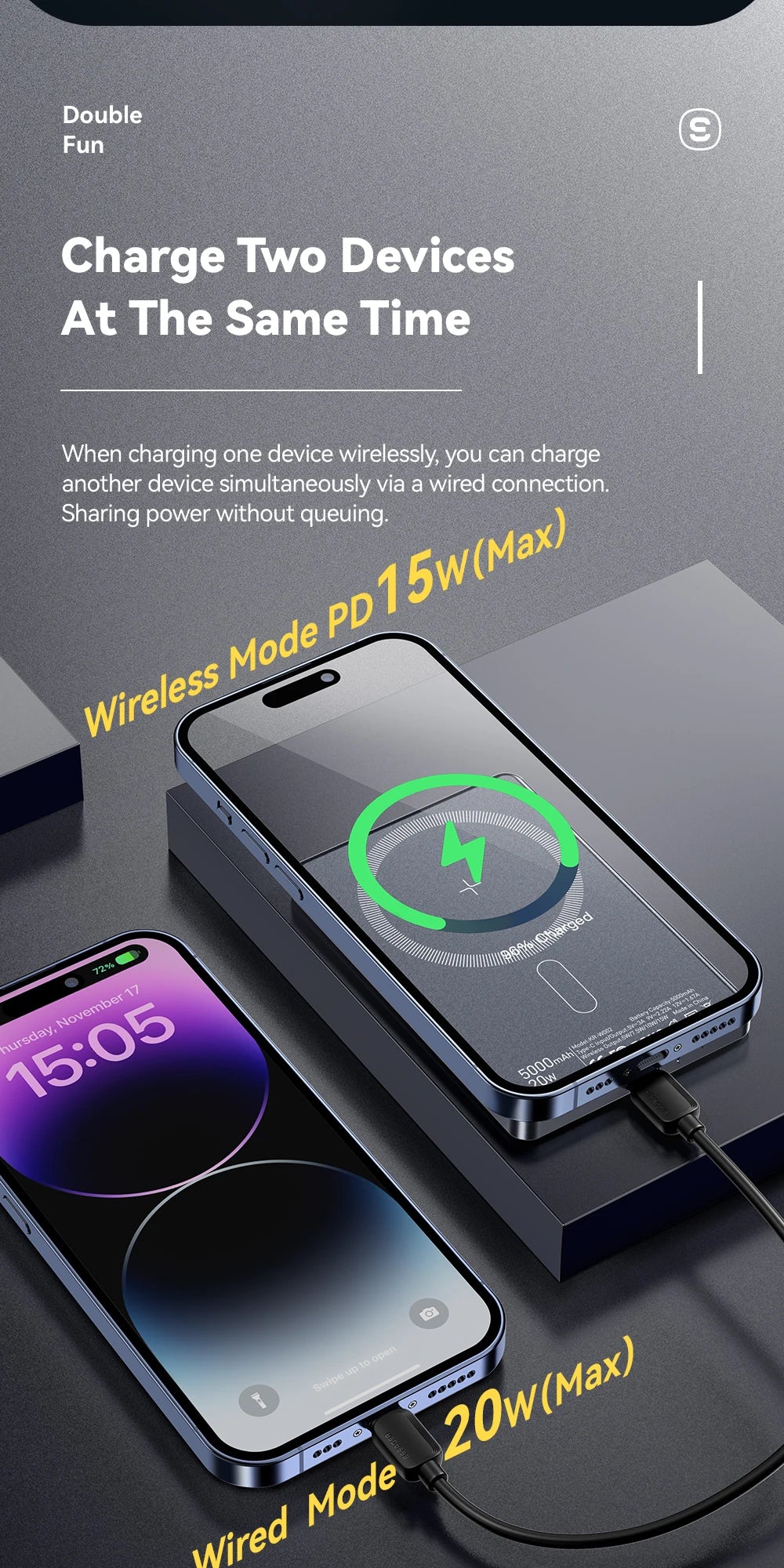 Slim Magnetic Wireless Power Bank 5000mAh for iPhone 16/15/14 Fast Charge - 13