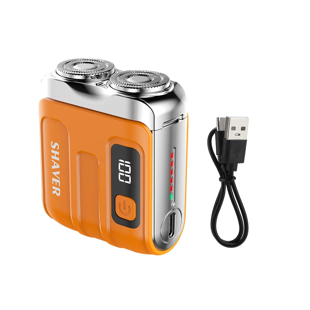 Portable Electric Rotary Shaver - Mini Travel Beard Trimmer with LED Display
