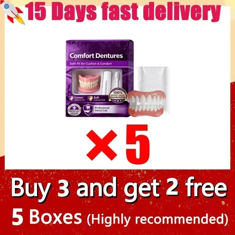 Comfort Fit Silicone Cosmetic Dentures - Natural Looking Instant Smile Veneers