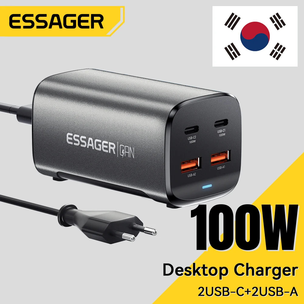 100W GaN Desktop Fast Charger - 4-Port USB-C PD Charging Station - 1