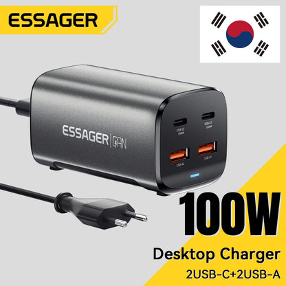 100W GaN Desktop Fast Charger - 4-Port USB-C PD Charging Station
