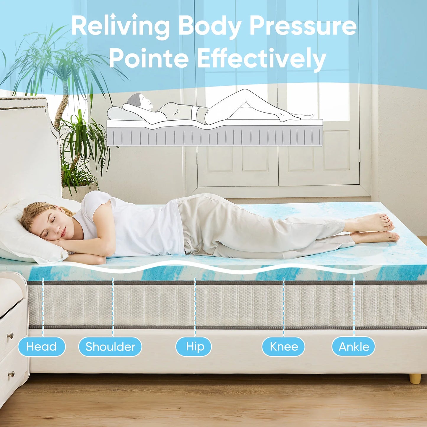 2-Inch Gel Memory Foam Mattress Topper - Cooling & Pressure Relieving
