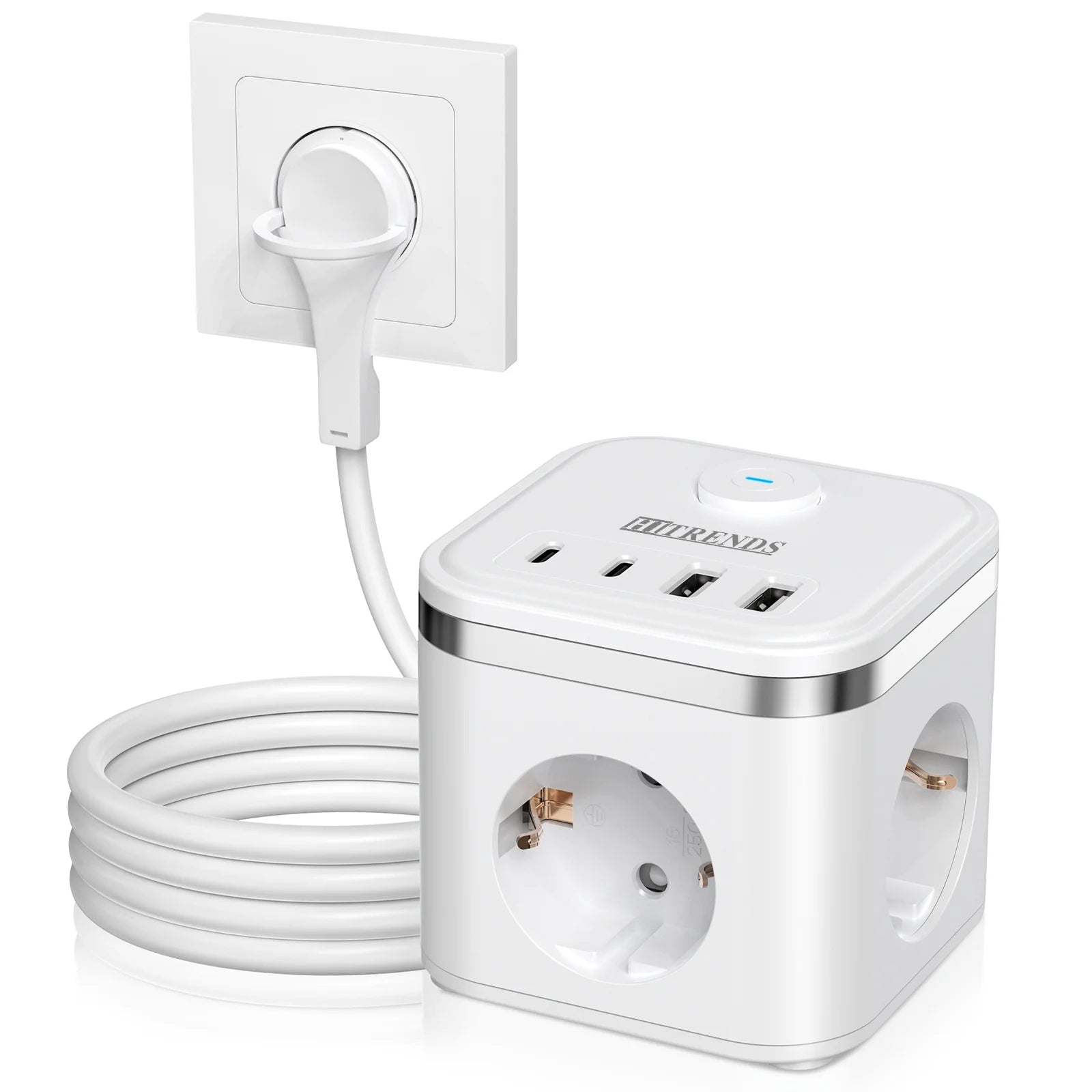 7-in-1 Power Strip with USB-C, Ultra-Thin Flat Plug & 2m Extension Cord - 15