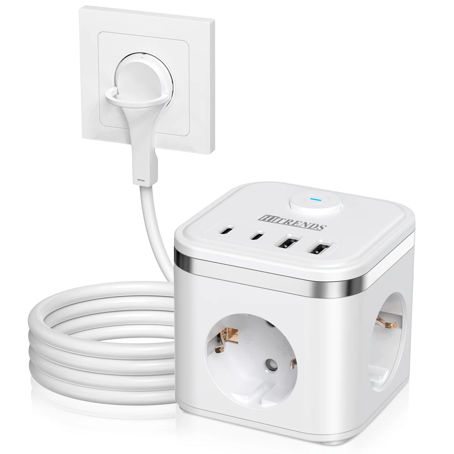 7-in-1 Power Strip with USB-C, Ultra-Thin Flat Plug & 2m Extension Cord