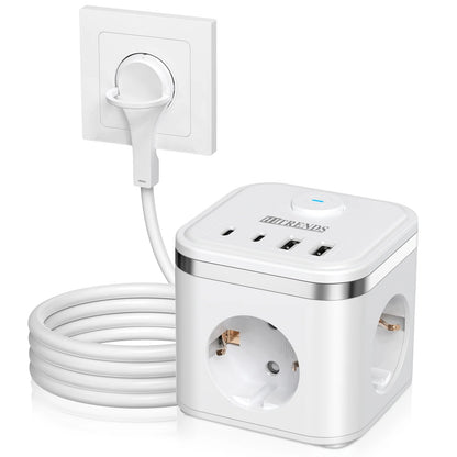 7-in-1 Power Strip with USB-C, Ultra-Thin Flat Plug & 2m Extension Cord