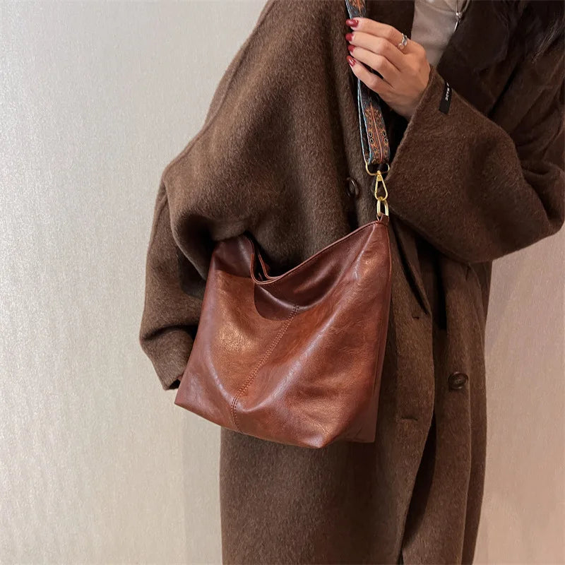 Luxury Vintage Leather Bucket Bag