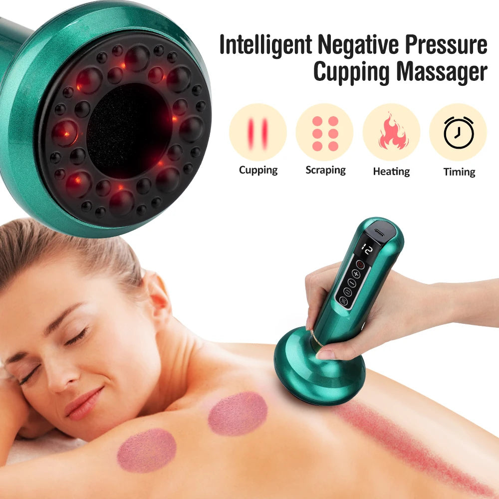 Electric Cupping & Gua Sha Massager - Adjustable Heat & Suction Therapy Device - 24