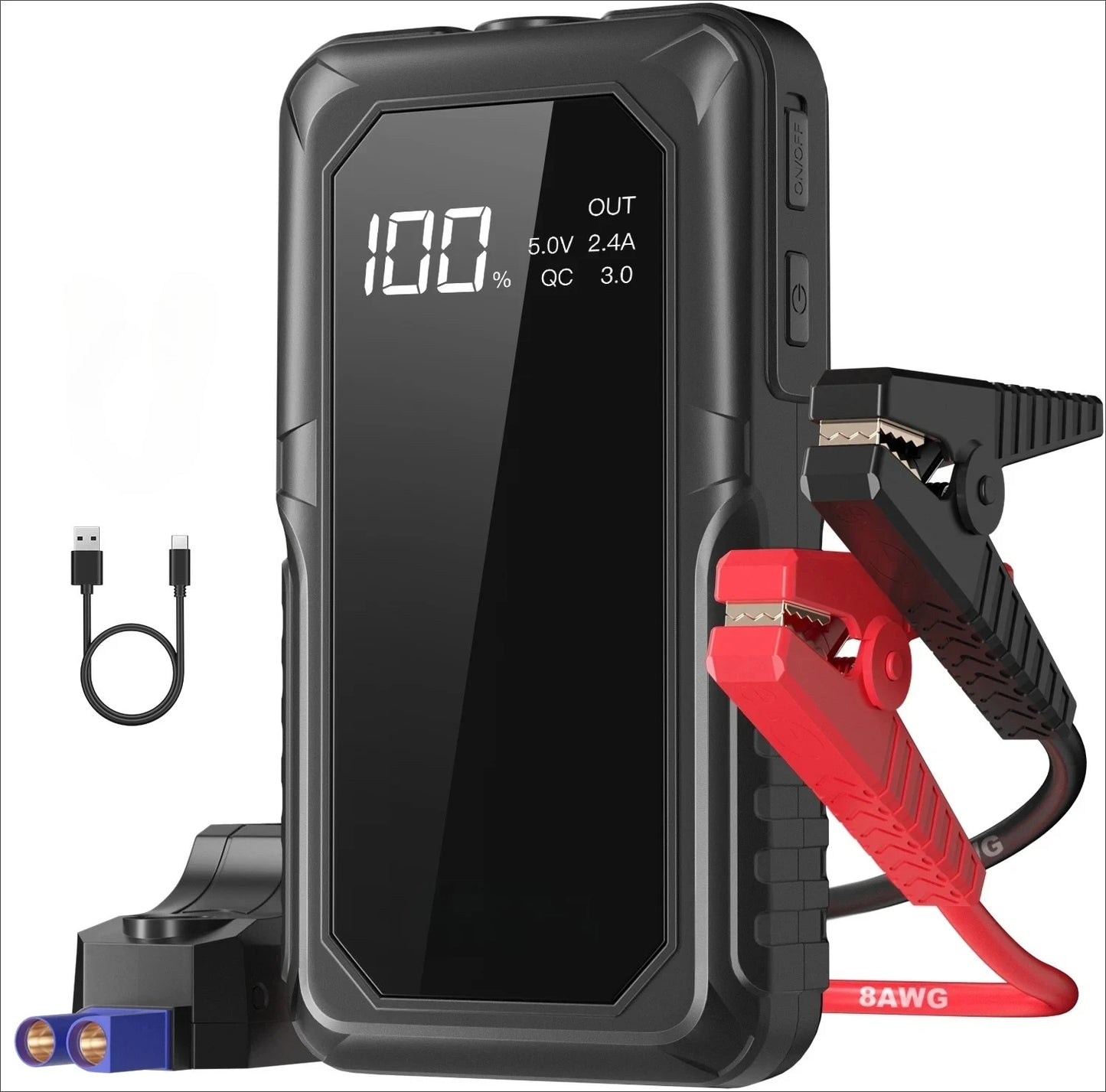 2000A Portable Car Jump Starter Power Bank - 12V Battery Booster Pack