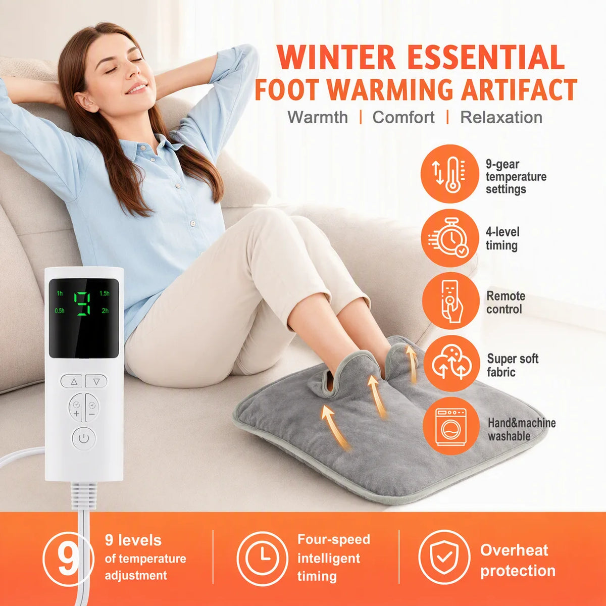 Electric Heated Foot Warmer - Adjustable Temperature & Timer Desk Heating Pad