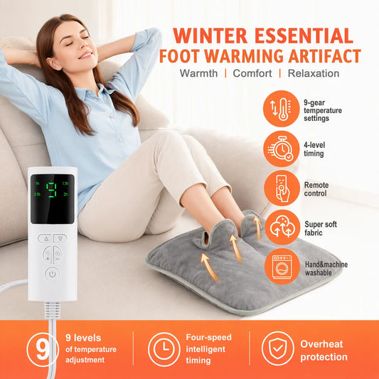 Electric Heated Foot Warmer - Adjustable Temperature & Timer Desk Heating Pad