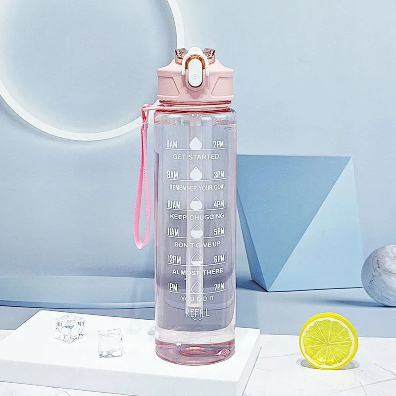 Motivational 750ml Sports Water Bottle with Time Marker & Leak-Proof Straw