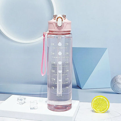 Motivational 750ml Sports Water Bottle with Time Marker & Leak-Proof Straw
