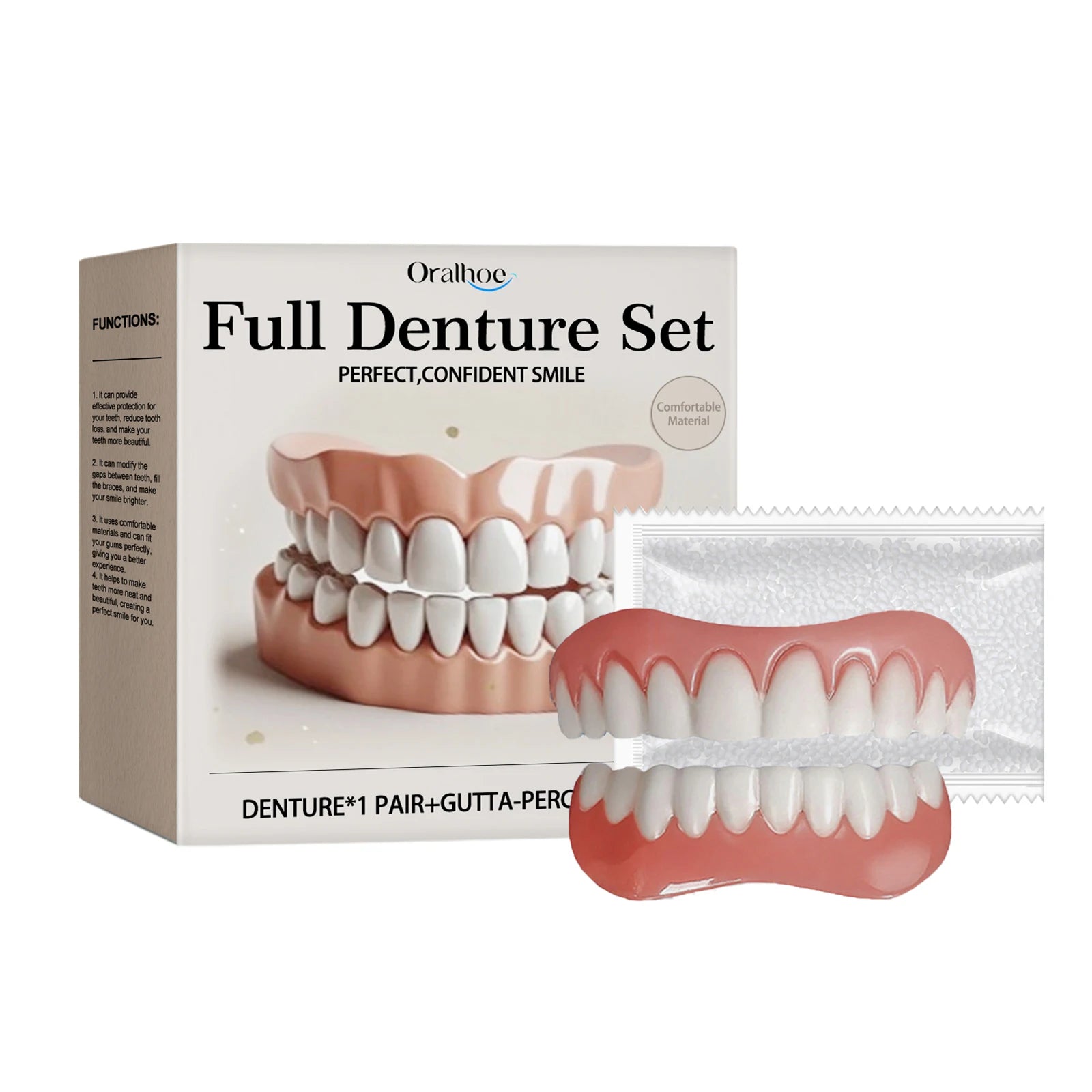 Comfort Fit Temporary Denture Set - Realistic Smile Repair Kit for Upper & Lower Teeth - 6