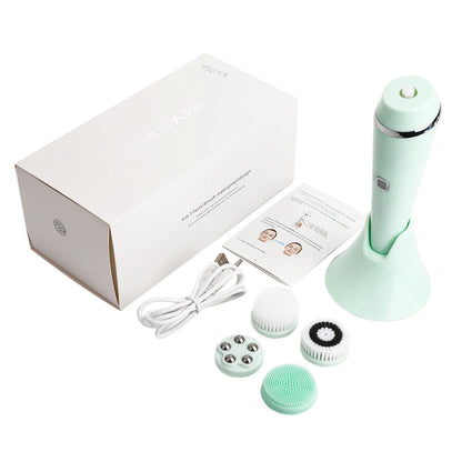 4-in-1 Electric Facial Cleansing Brush - Waterproof Rechargeable Skin Spa Kit
