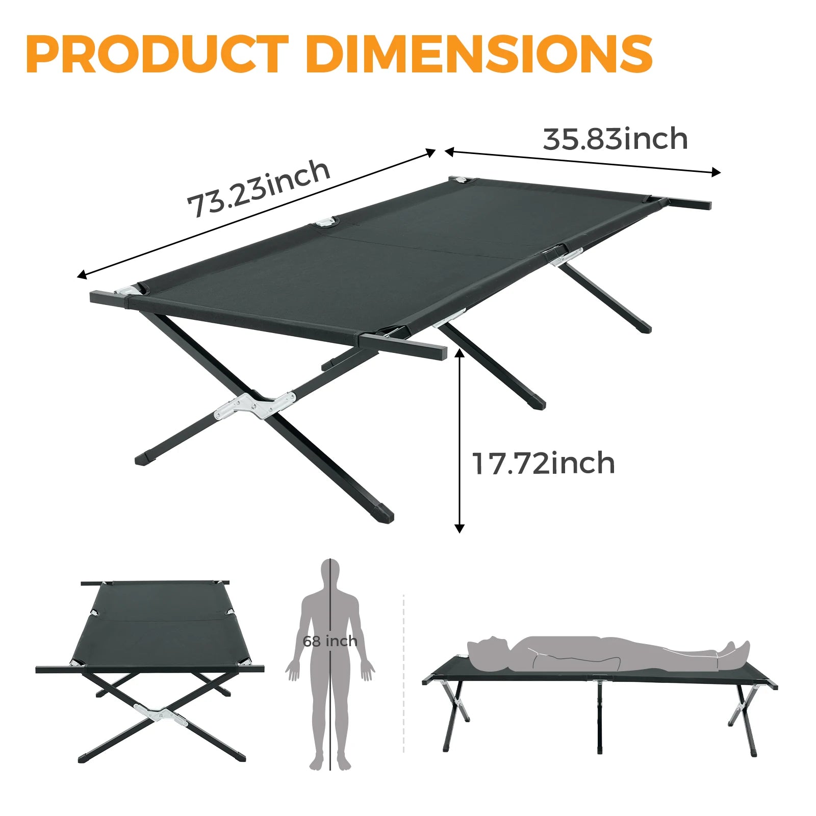 Extra-Wide Portable Folding Camping Cot - Heavy-Duty Outdoor Sleeping Bed - 8