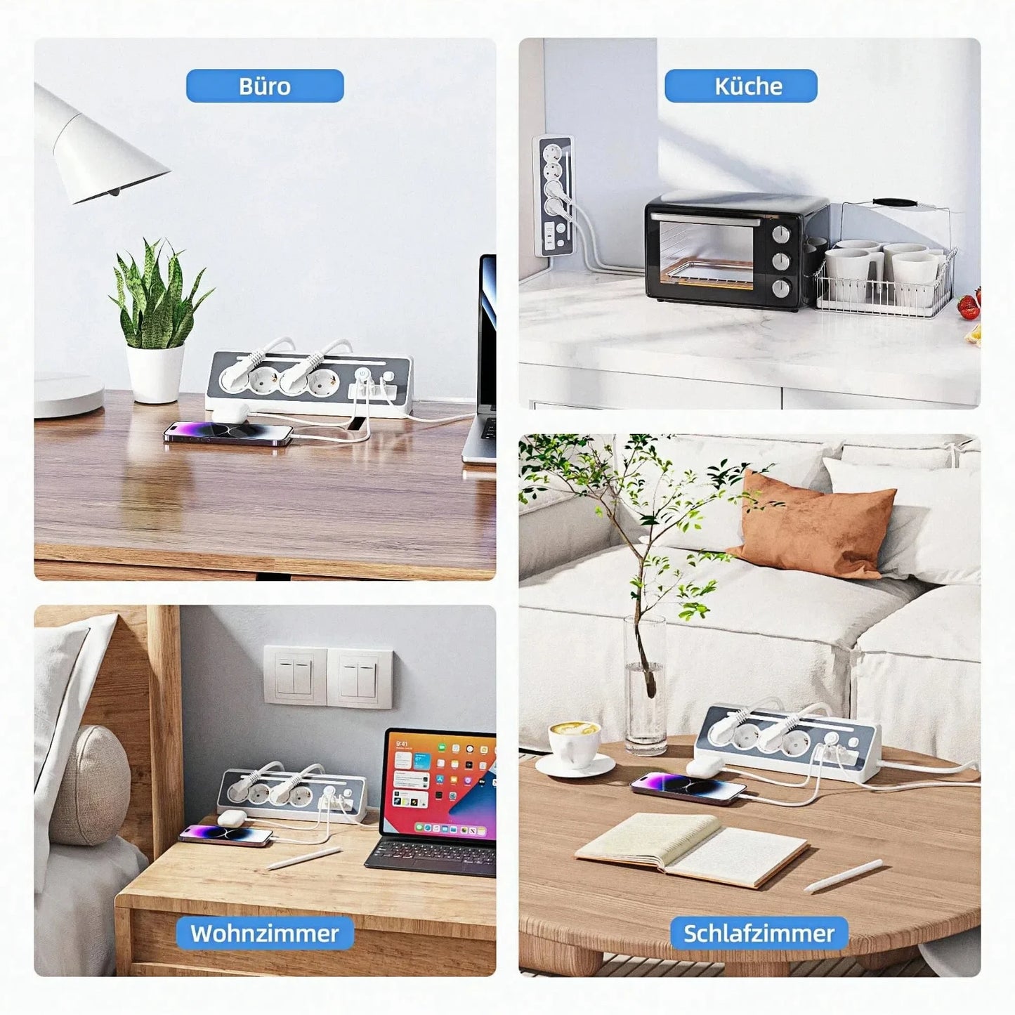 7-in-1 Wall Mount Power Strip with USB-C Fast Charging & LED Night Light