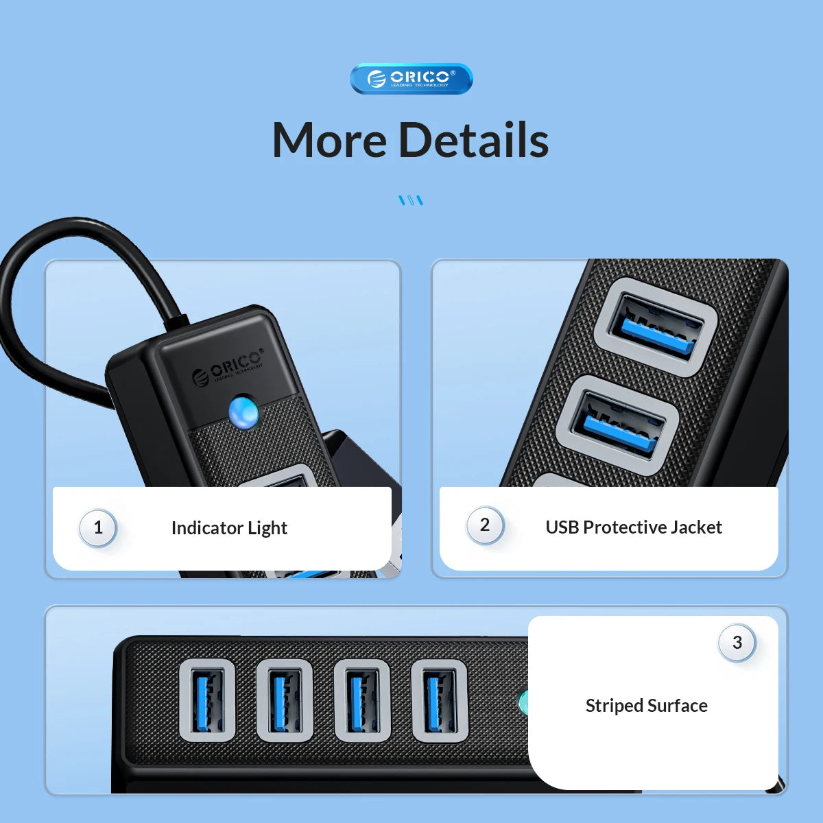 4-Port USB 3.0 Hub High-Speed Data Splitter for PC Laptop Desktop - 18