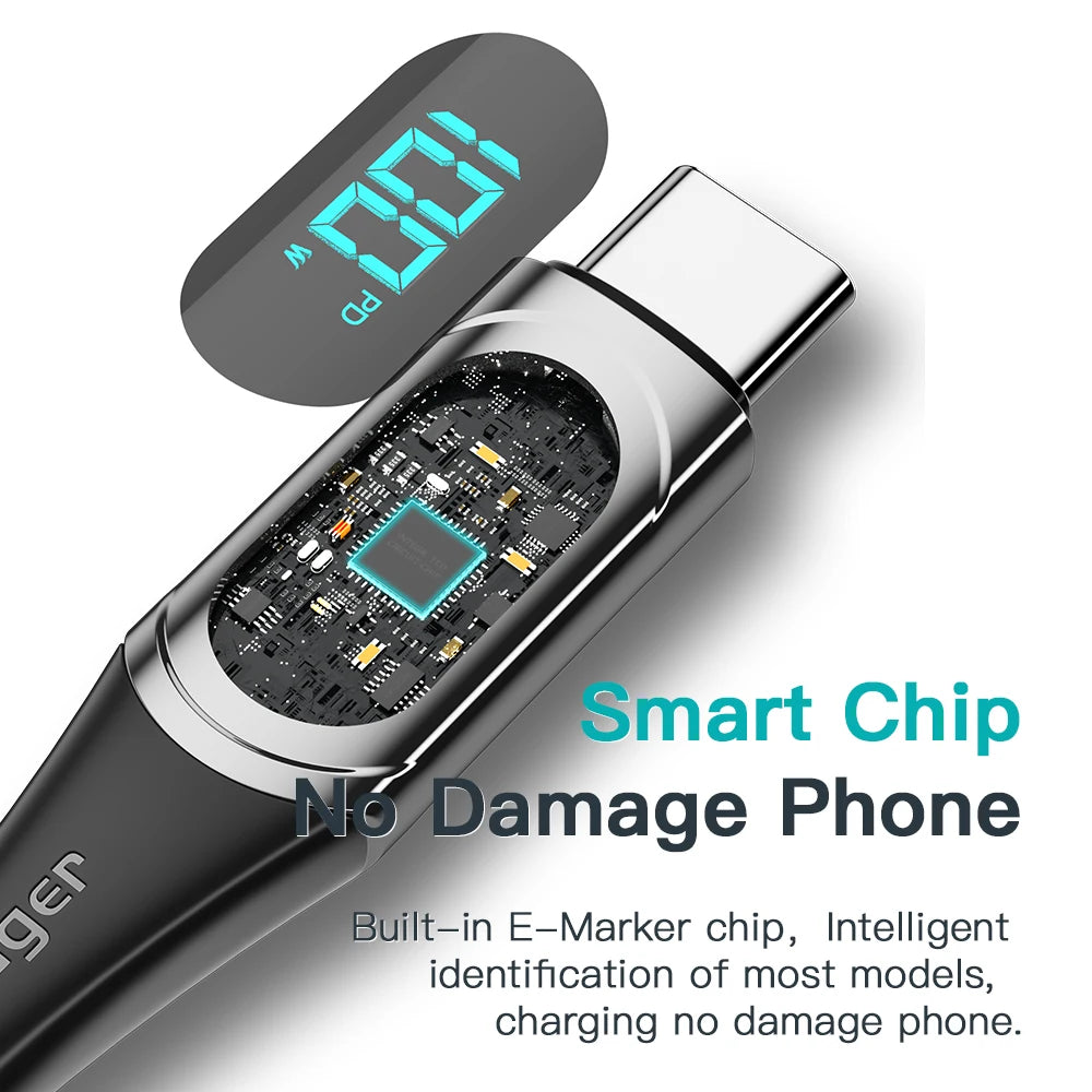 Essager 100W USB-C to USB-C Fast Charging Cable with LED Display - 6