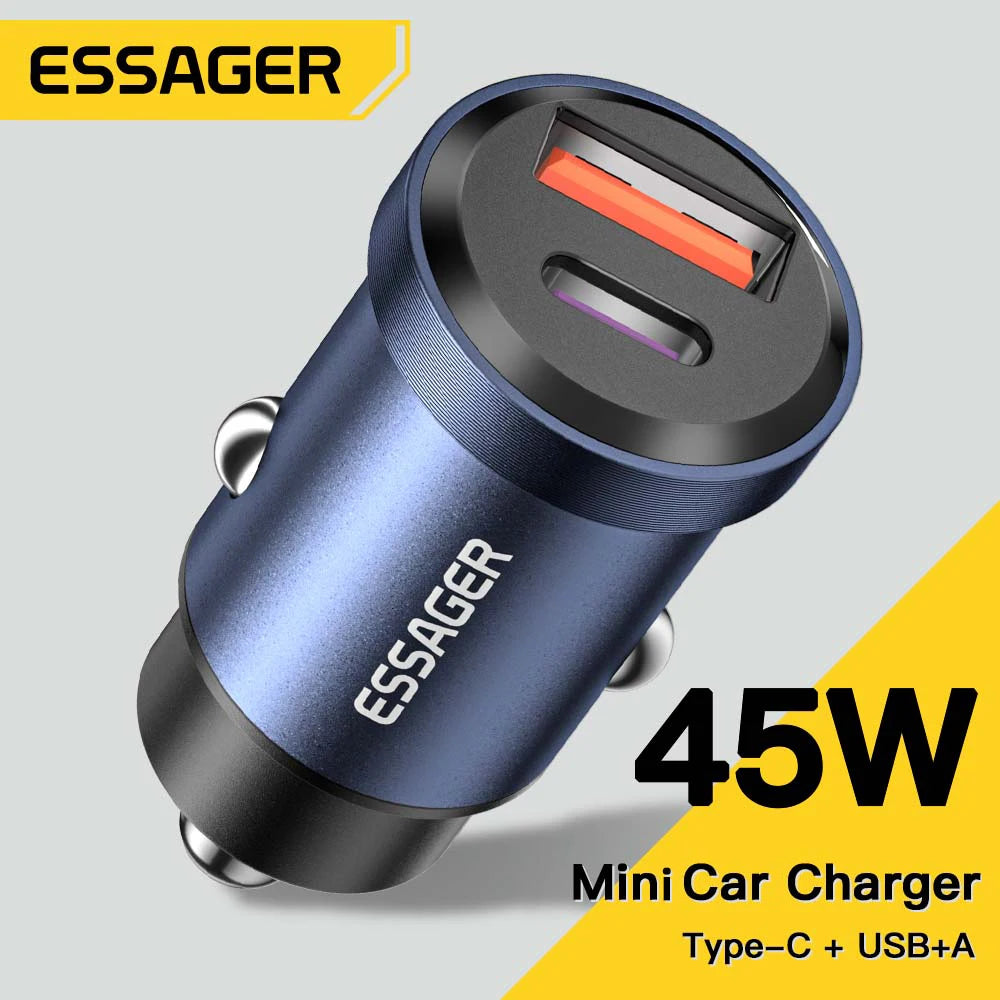 Essager 45W Fast Car Charger Dual Port USB-C & USB-A Adapter - 1