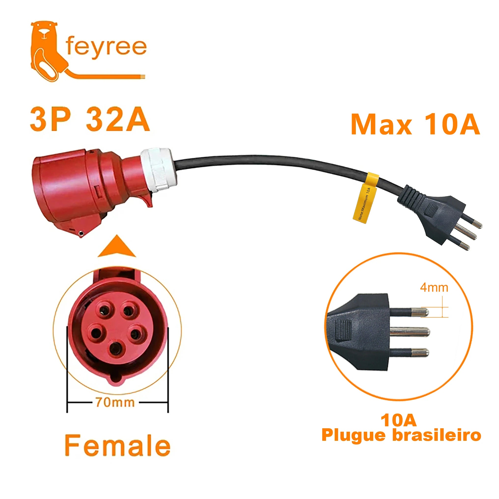 EV Charger CEE Female to Brazil 10A/20A Plug Adapter 7KW Portable Cable - 13