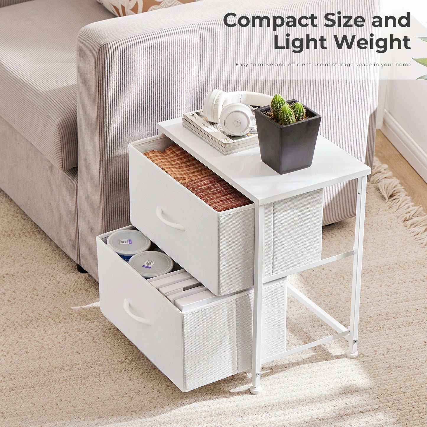 Modern 2-Drawer Nightstand with Sturdy Metal Frame & Wooden Top