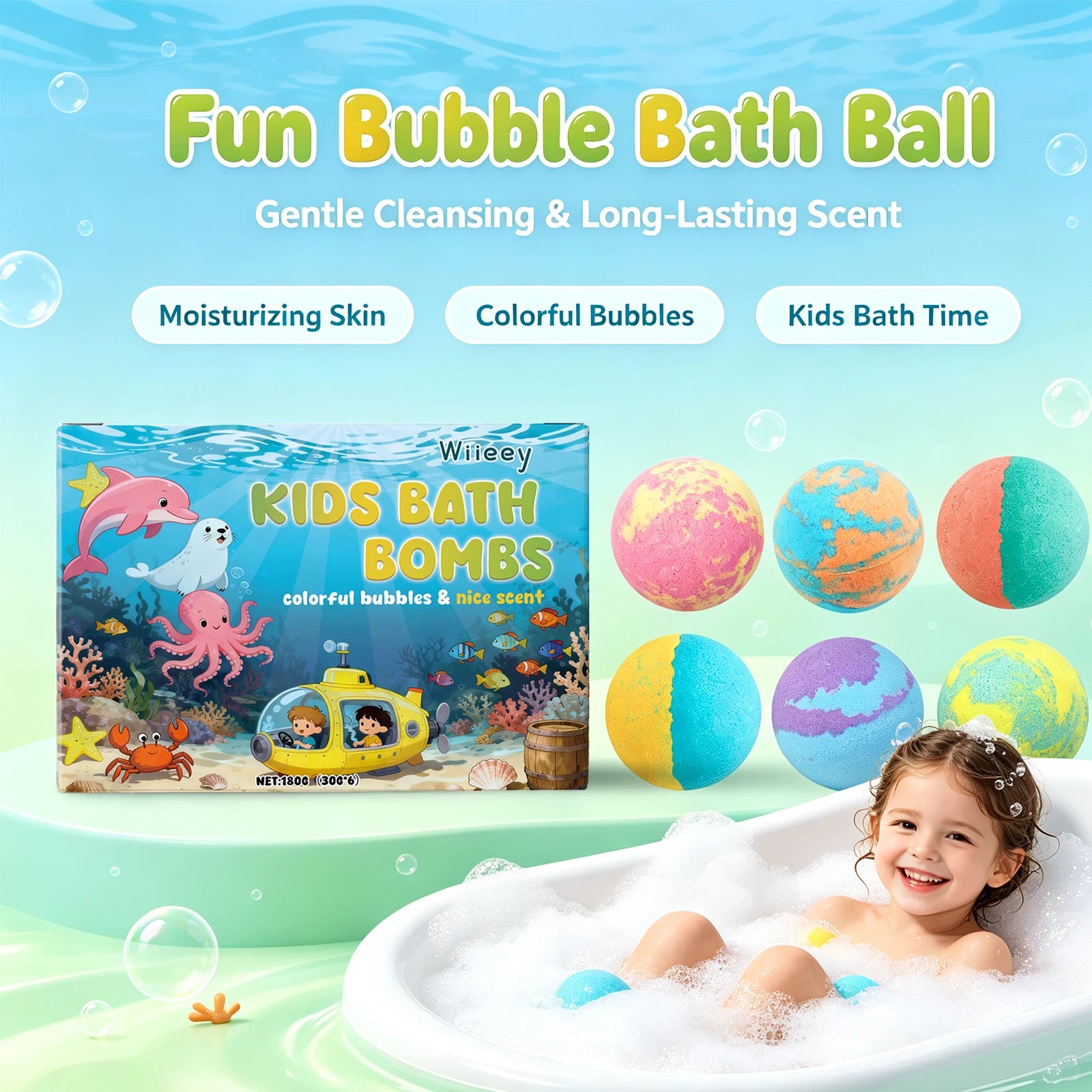 Kids Fun Fizzy Bath Bomb Set - Gentle Moisturizing Bubble Bath for Boys and Girls - 5