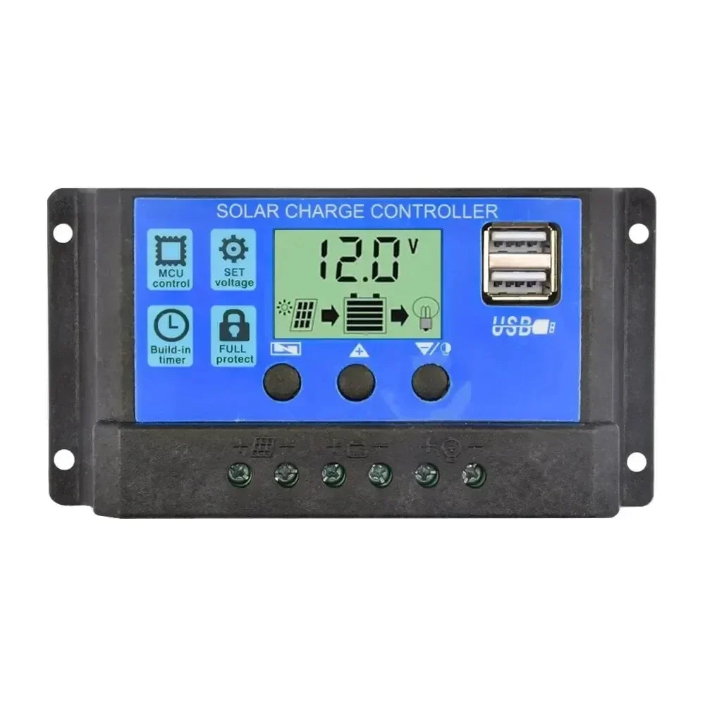 12V/24V PWM Solar Charge Controller with LCD Display & Dual USB Ports