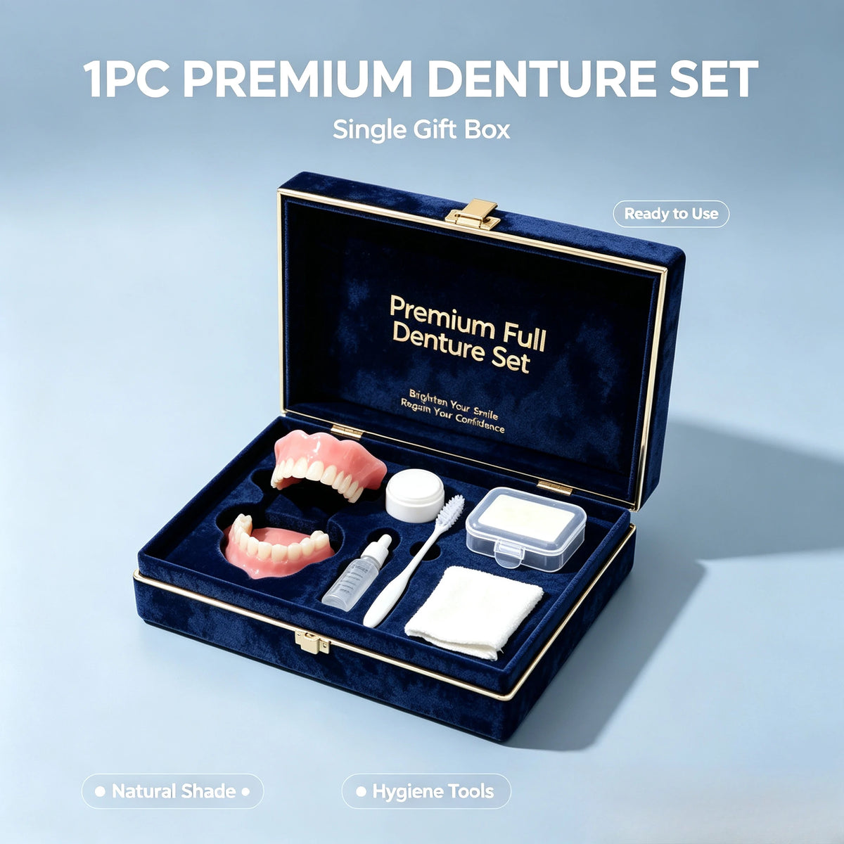 Full Mouth Denture Set with Premium Storage Case and Dental Cleaning Tools