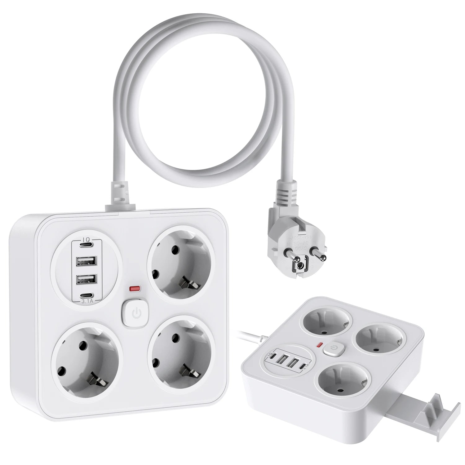 7-in-1 European Power Strip with 4 USB Ports & Surge Protection - 7