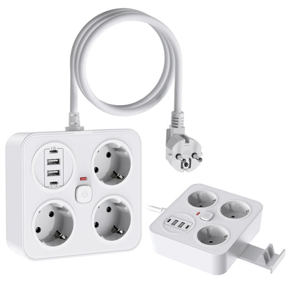 7-in-1 European Power Strip with 4 USB Ports & Surge Protection